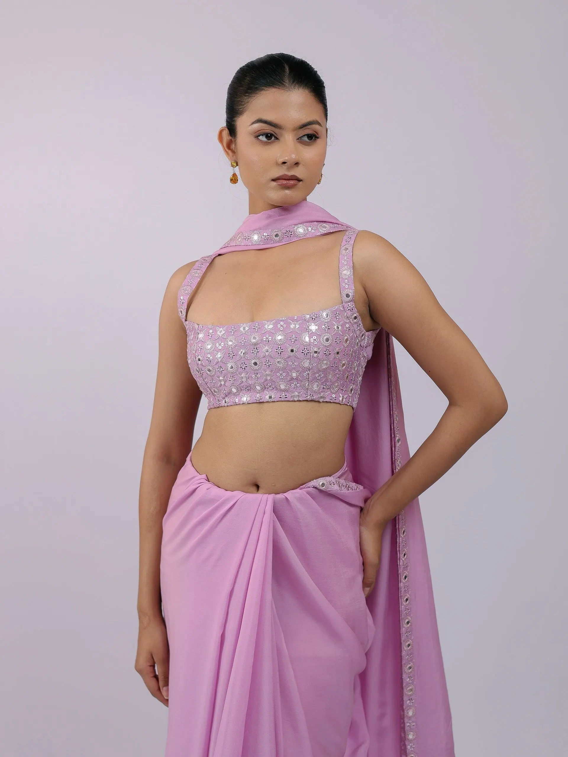 Lilac mirror bralette with draped skirt